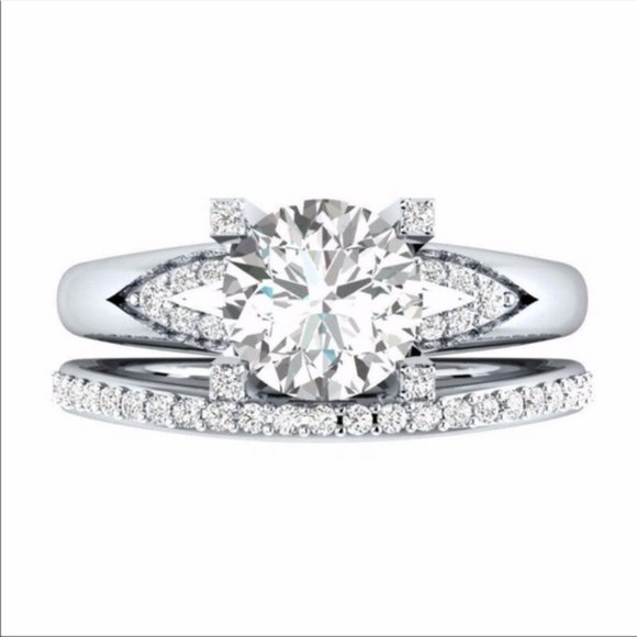 *NEW*2pc Set lab diamond with 925 Silver Diamond Wedding Ring Set - Picture 5 of 7